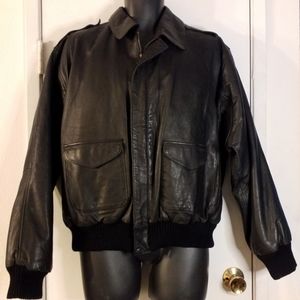 Burk's Bay Mens Black Leather Jacket LG Bomber Aviator Flight Motorcycle Biker